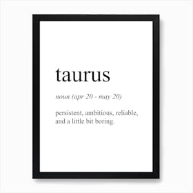 Taurus Star Sign Definition Meaning Art Print