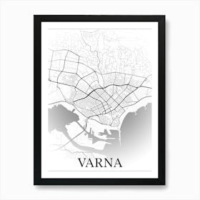 Varna, Bulgaria, City Map, Black And White Fade Design Poster