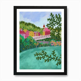 Village By The Lake Art Print