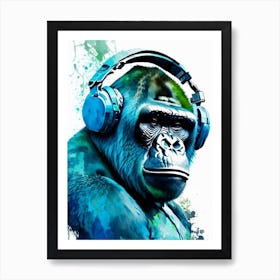 Gorilla Using Dj Set And Headphones Gorillas Mosaic Watercolour 1 Art Print