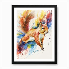 Flying Squirrel Colourful Watercolour 4 Art Print