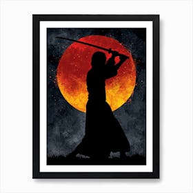 Samurai Silhouette Night Art Print