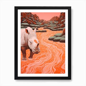 Polka Dot Rhino In The River 1 Art Print