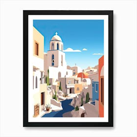 Santorini, Greece, Flat Illustration 4 Art Print