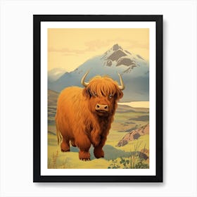 Sweet Fluffy Animated Highland Cow Art Print