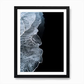 Black Sand Beach With Waves In Iceland Art Print