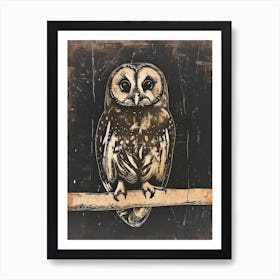 Australian Masked Owl Linocut Blockprint 2 Art Print