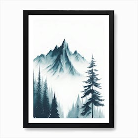 Mountain And Forest In Minimalist Watercolor Vertical Composition 112 Art Print