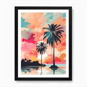 Sunset With Palm Trees 6 Art Print