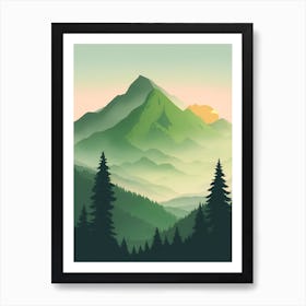 Misty Mountains Vertical Composition In Green Tone 72 Art Print