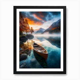 Boat On The Lake At Sunrise Art Print