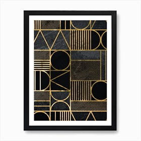 Gold And Black Geometric Wallpaper - Gold Art deco Art Print