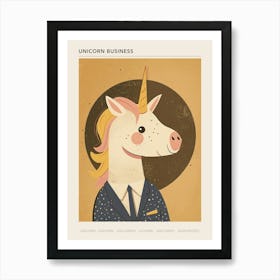 Unicorn In A Suit & Tie Mustard Muted Pastels 3 Poster Art Print