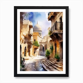 Watercolor Of Old Town Street Art Print