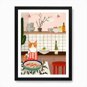 Cat And Ramen In The Kitchen 3 Art Print