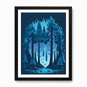 A Fantasy Forest At Night In Blue Theme 46 Art Print