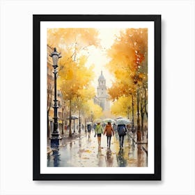 Madrid Spain In Autumn Fall, Watercolour 2 Art Print