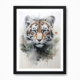 Tiger, Japanese Brush Painting, Ukiyo E, Minimal 2 Art Print
