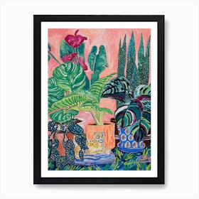 Indoor Tropical Plant Jungle With Cheetah Art Print