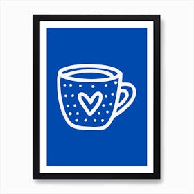 Coffee Cup With Heart Blue Art Print