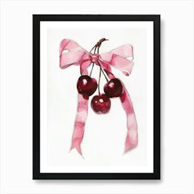 Cherries And Bow Painting Retro Watercolour Illustration Coquette Kitchen Art Print