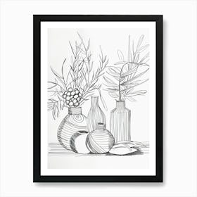 Drawing Of Vases Minimalist Line Art Monoline Illustration Art Print