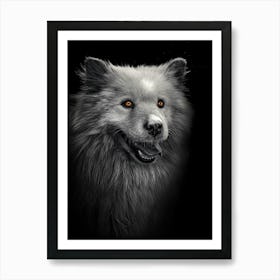 Black And White Fluffy Malamute dog With Orange Eyes. Art Print