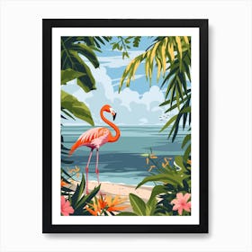 Greater Flamingo Caribbean Islands Tropical Illustration 4 Art Print