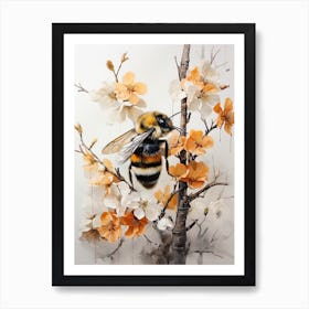 Bumblebee, Japanese Brush Painting, Ukiyo E, Minimal 2 Art Print