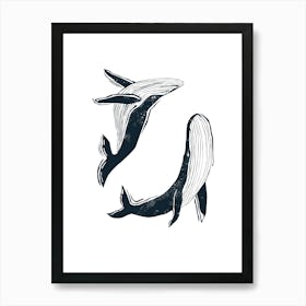 Whales Linocut 1 Art Print