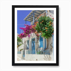 Pink Bougainvillea In The Cyclades Art Print