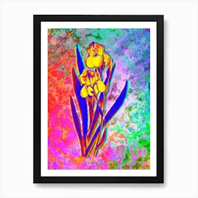 German Iris Botanical in Acid Neon Pink Green and Blue n.0280 Art Print