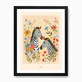 Folksy Floral Animal Drawing Zebra 2 Poster Art Print