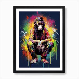 Colourful Thinker Monkey Graffii Style 1 Art Print