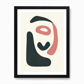 Playful Abstract Face Art Print – Minimalist Modern Illustration with Organic Shapes in Black and Terracotta Art Print