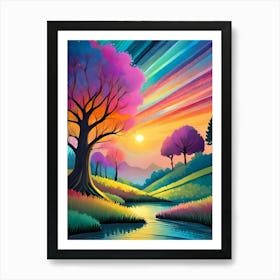 Sunset In The Forest Art Print