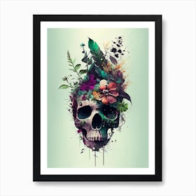 Skull With Splatter Effects 2 Botanical Art Print