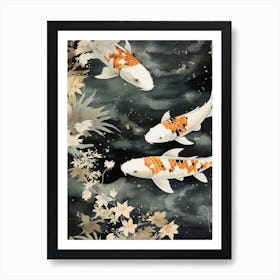 Orange Koi Fish Watercolour With Botanicals 3 Art Print