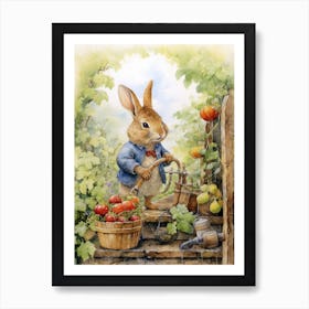 Bunny Gardening Rabbit Prints Watercolour 4 Art Print