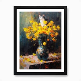 Daffodils With A Cat 4 Art Print