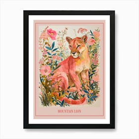 Floral Animal Painting Mountain Lion 2 Poster Art Print