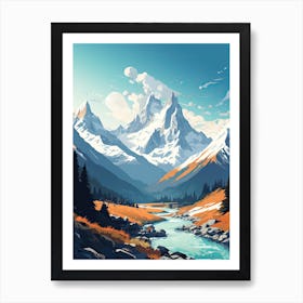 Chamonix Mont Blanc   France, Ski Resort Illustration 3 Simple Style Art Print