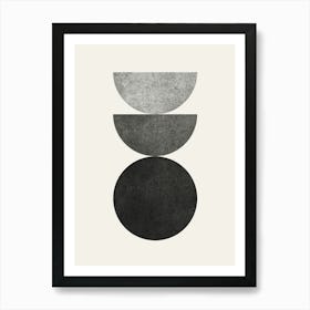 The Balance - Scandinavian Half-moon Circle Abstract Minimalist - Black and White Grey Art Print