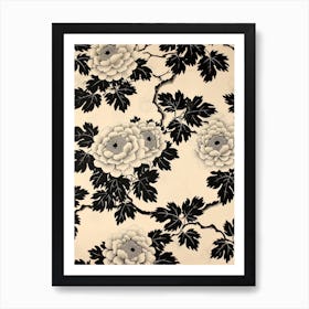 Great Japan Hokusai Black And White Flowers 15 Art Print