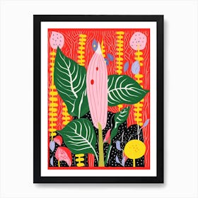 Pink And Red Plant Illustration Peace Lily 3 Art Print