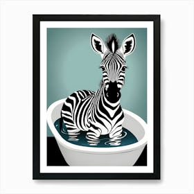 Baby Zebra In A Bath Tub Photo Realistic Flat Art Solid Back Ground Hand Drawn Full Zebra Portr 105354355 1 Art Print