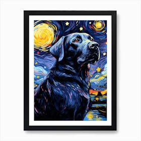 Labrador Starry Night Dog Portrait Art Print