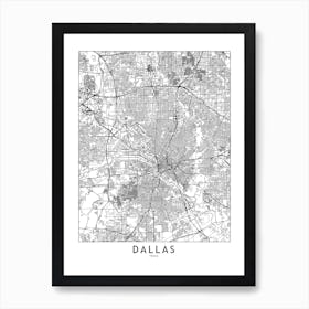 Dallas White Map Art Print