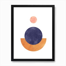 Abstract geometric shapes, terracotta and navy Art Print