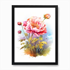 Peony With Sunset Watercolor Style (3) Art Print